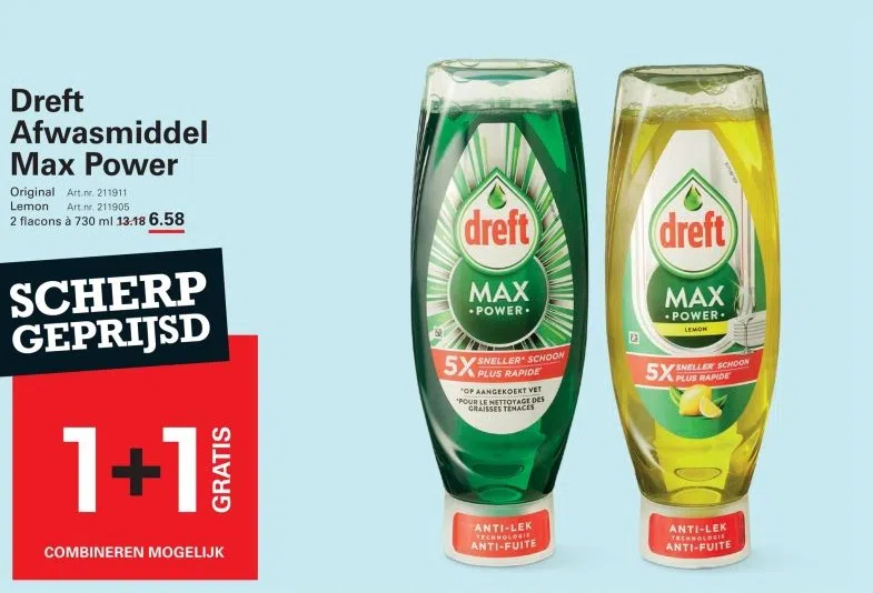 Supermarkt aanbieding in Buitengebied Driehuizen en Hazelberg: Dreft Afwasmiddel Max Power, 
