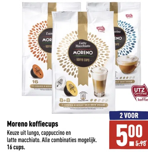 Moreno koffiecups Keuze uit lungo, cappuccino en latte macchiato. Alle combinaties mogelijk.