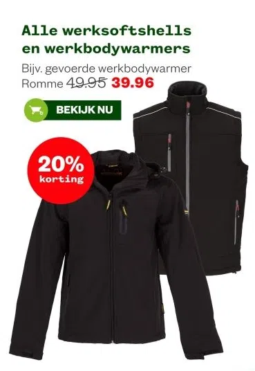 Tuin & Dier aanbieding in Soest Midden: Alle werksoftshells en werkbodywarmers Bijv. gevoerde werkbodywarmer Romme, 