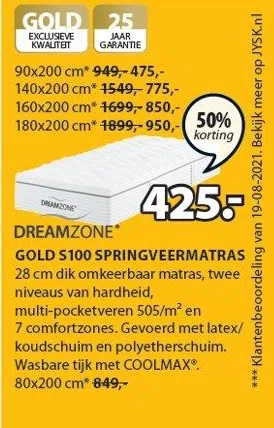 DREAMZONE" GOLD S100 SPRINGVEERMATRAS