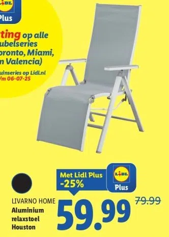 Supermarkt aanbieding in Verspreide huizen Schettens: LIVARNO HOME Aluminium relaxstoel Houston, 