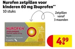 Drogisterij aanbieding in Wijk 00: Nurofen zetpillen voor kinderen 60 mg Ibuprofen**, 