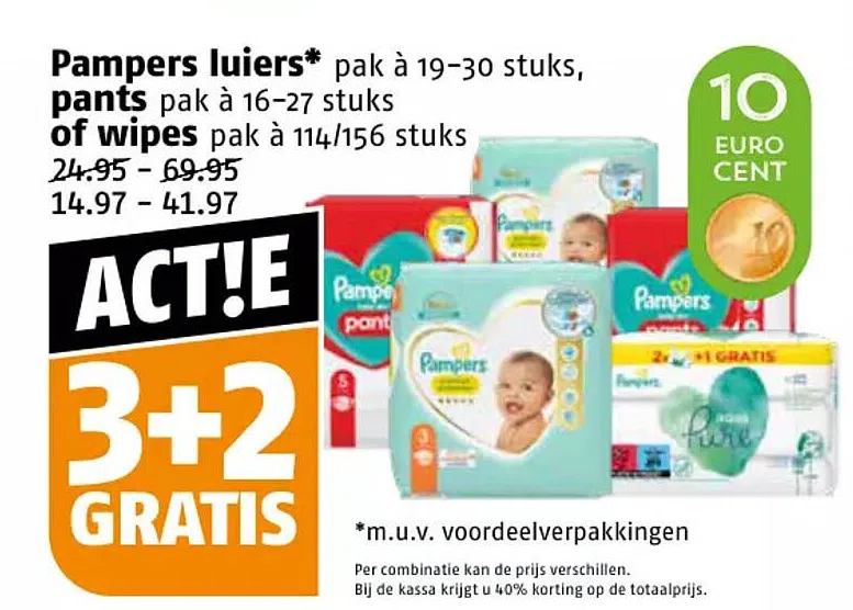 Supermarkt aanbieding in Groningen: luiers*, pants of wipes, 3+2 gratis, vanaf - Oozo.nl