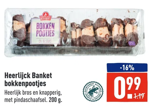 Heerlijck Banket bokkenpootjes Heerlijk bros en knapperig, met pindaschaafsel. 200 g.