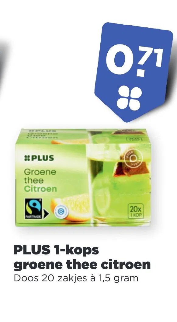 grafisch Aanklager tevredenheid Supermarkt aanbieding in Veenoord: PLUS 1-kops groene thee citroen, -  Oozo.nl
