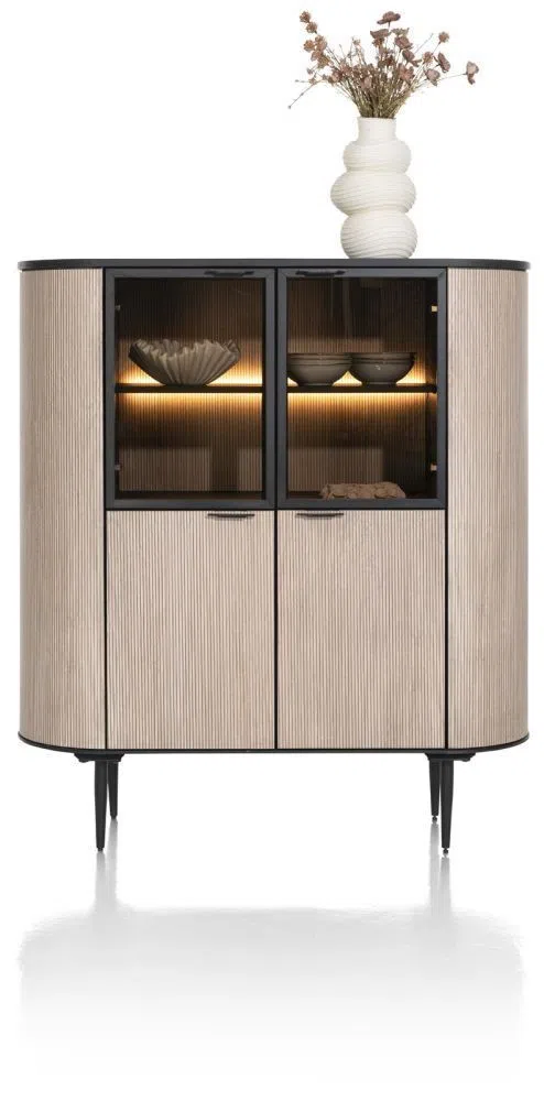 Wonen aanbieding in Stadspark: Aramon, Highboard 125 Cm. - 2-Deuren + 2-Glasdeuren (+ LED), 