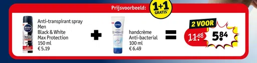Anti-transpirant spray Men Black & White Max Protection 150 ml + handcrème Anti-bacterial 100 ml