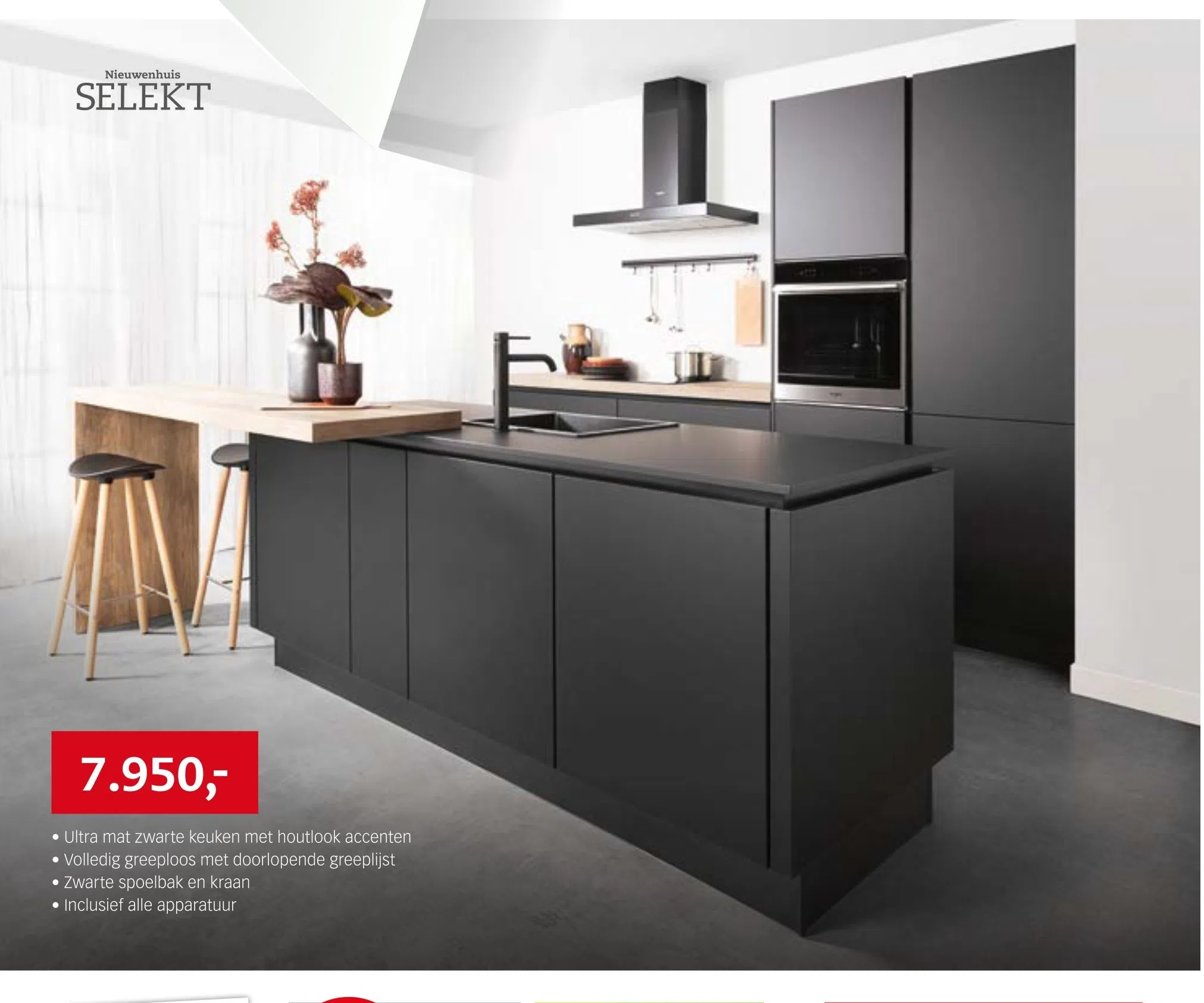 Nieuw Ultra mat zwarte keuken met houtlook accenten folder aanbieding MZ-56