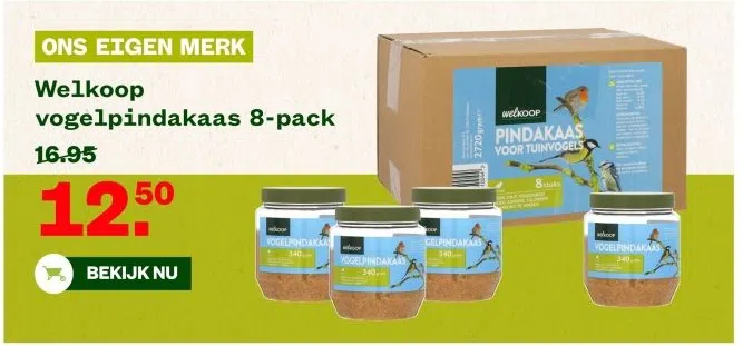 Tuin & Dier aanbieding in Buitengebied Gebroek: Welkoop vogelpindakaas 8-pack, 
