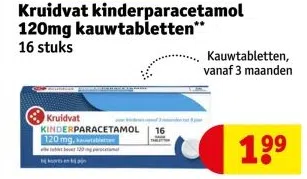 Drogisterij aanbieding in Wijk 00: Kruidvat kinderparacetamol 120mg kauwtabletten**, 