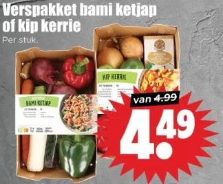 Supermarkt aanbieding in Schaakbuurt en omgeving: Verspakket bami ketjap of kip kerrie, 
