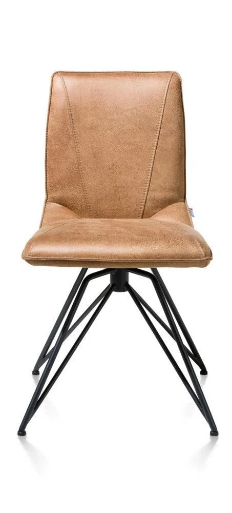 Wonen aanbieding in Idzega: Mac, Eetkamerstoel - Off Black Frame - Rocky + Greep Catania Zwart - Cognac, 